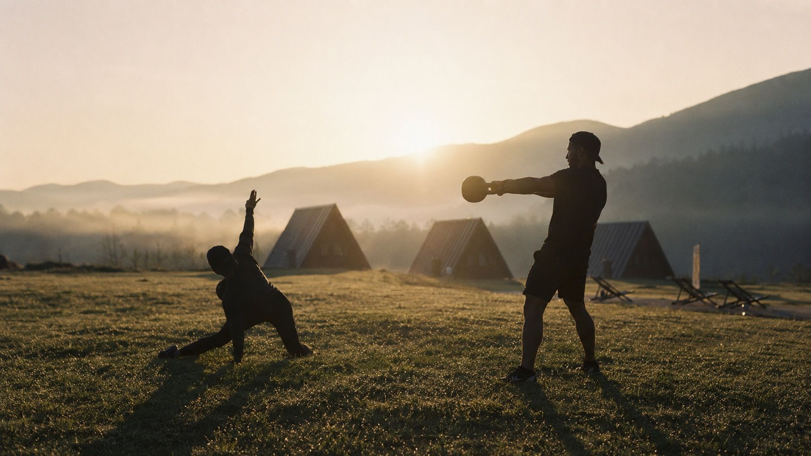 Training at dawn on the grass