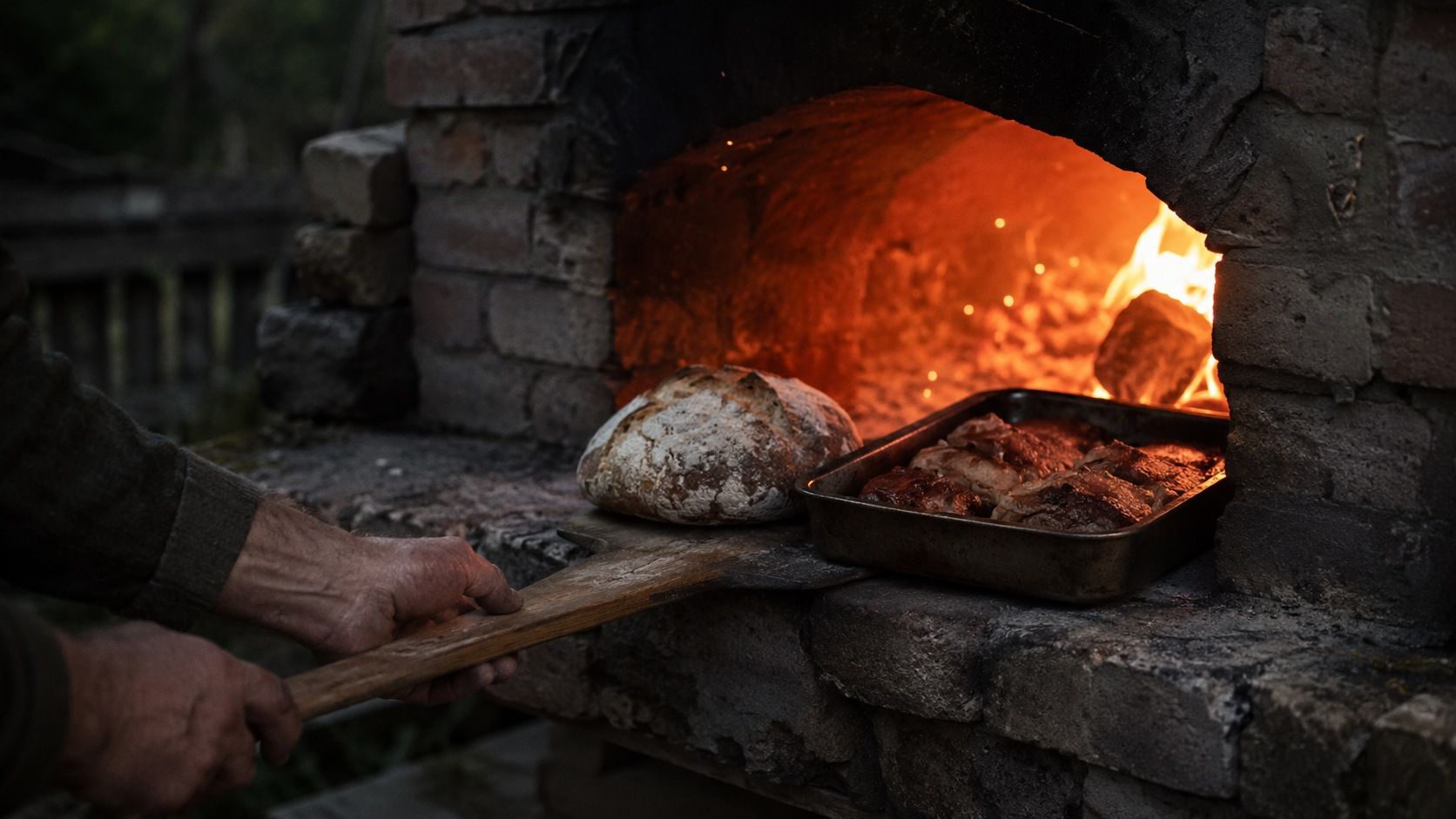 The brick wood-fired oven